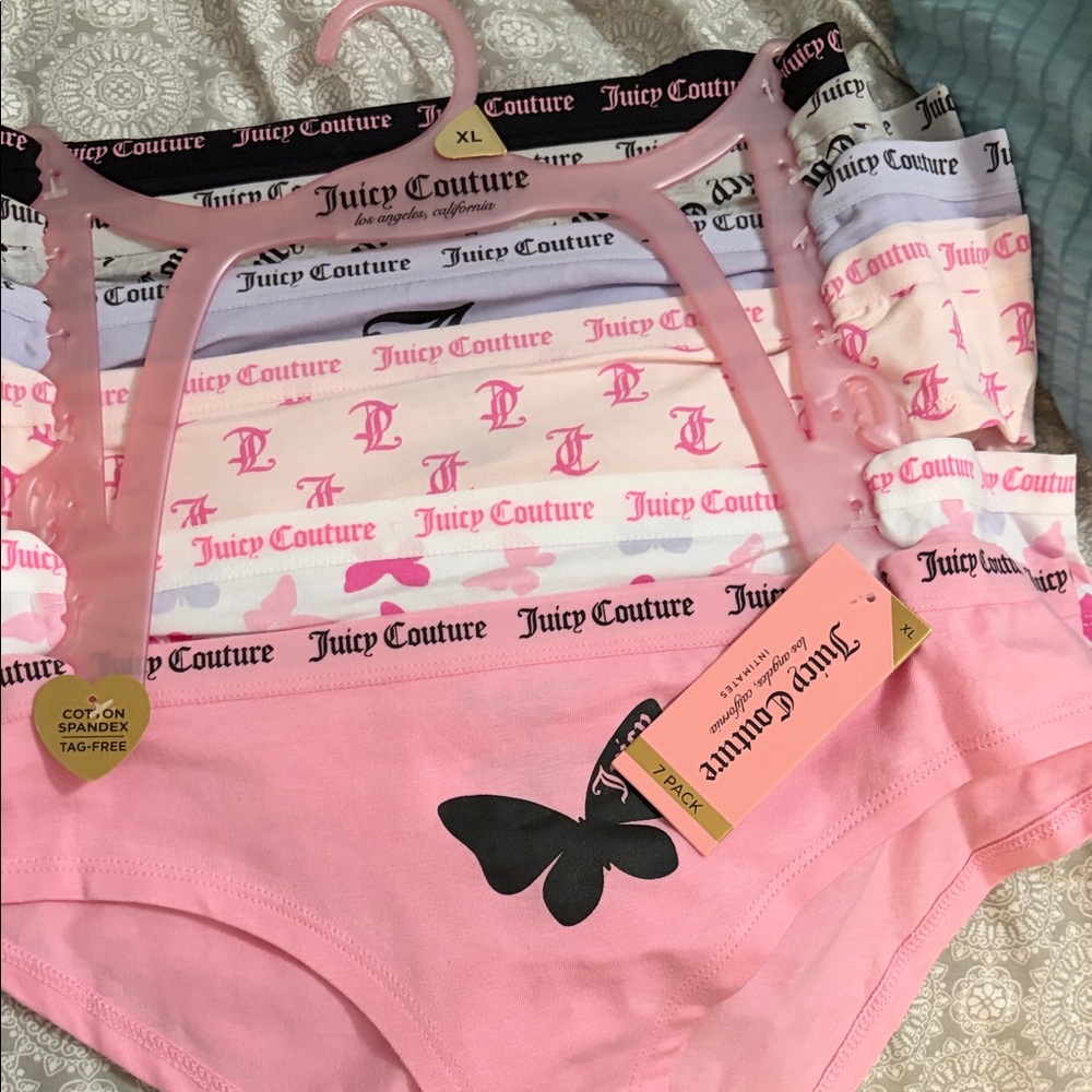 Juicy Couture Pink and Black Cotton Bikini Panty Set